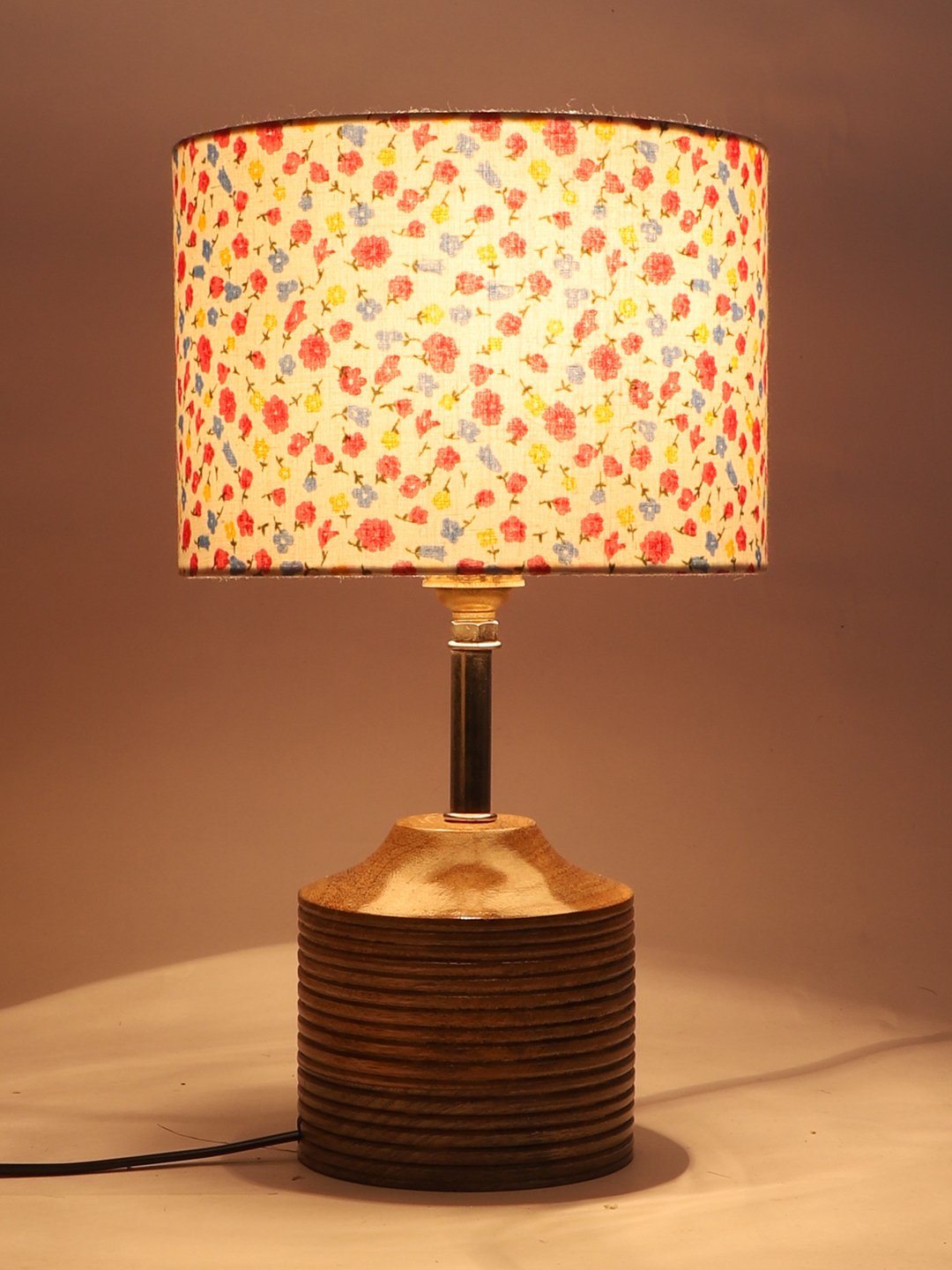 Ambika Home Multicolor cotton Table Lamp with Natural Wood Base | Designer Bedside Lamp for Living Room, Bedroom, Hotel, Café & Restaurant - Image 8