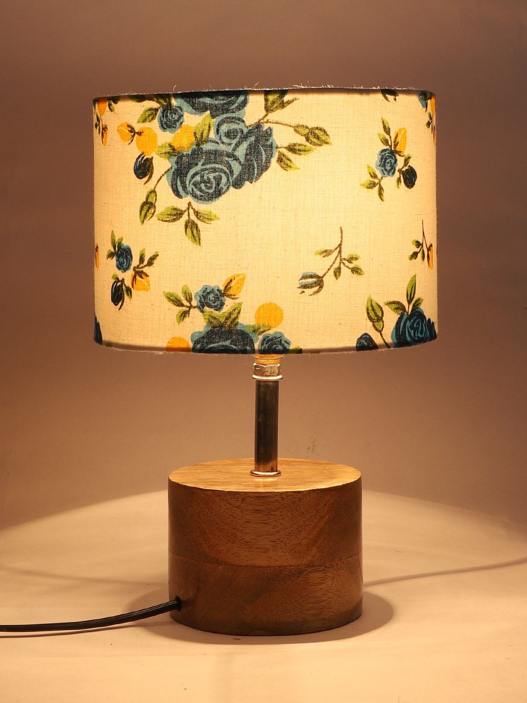 Ambika Home Multicolor cotton Table Lamp with Natural Wood Base | Designer Bedside Lamp for Living Room, Bedroom, Hotel, Café & Restaurant - Image 6