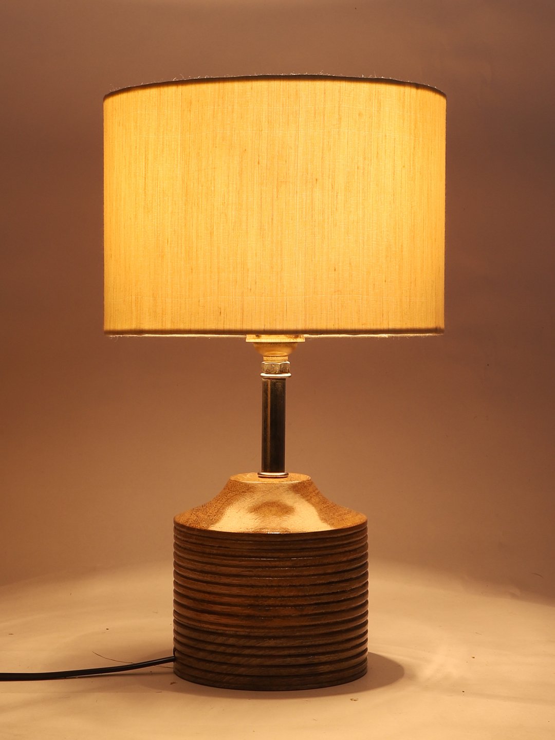Ambika Home Off-white cotton Table Lamp with Natural Wood Base | Designer Bedside Lamp for Living Room, Bedroom, Hotel, Café & Restaurant - Image 6