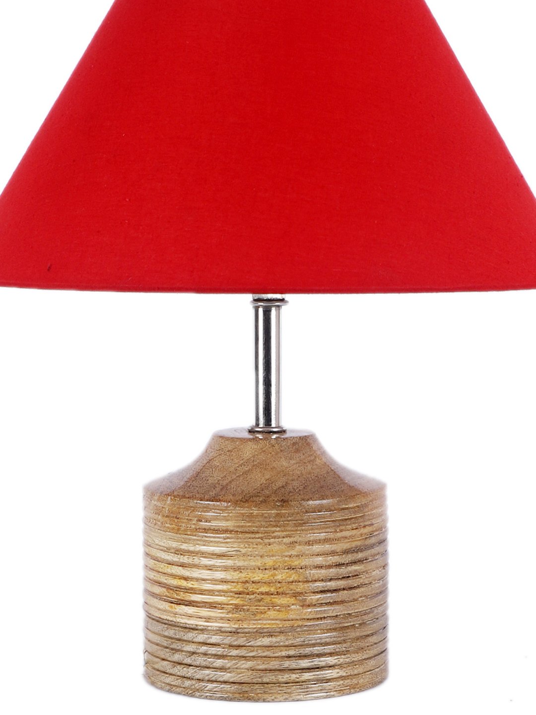 Ambika Home Red cotton Table Lamp with Natural Wood Base | Designer Bedside Lamp for Living Room, Bedroom, Hotel, Café & Restaurant - Image 8
