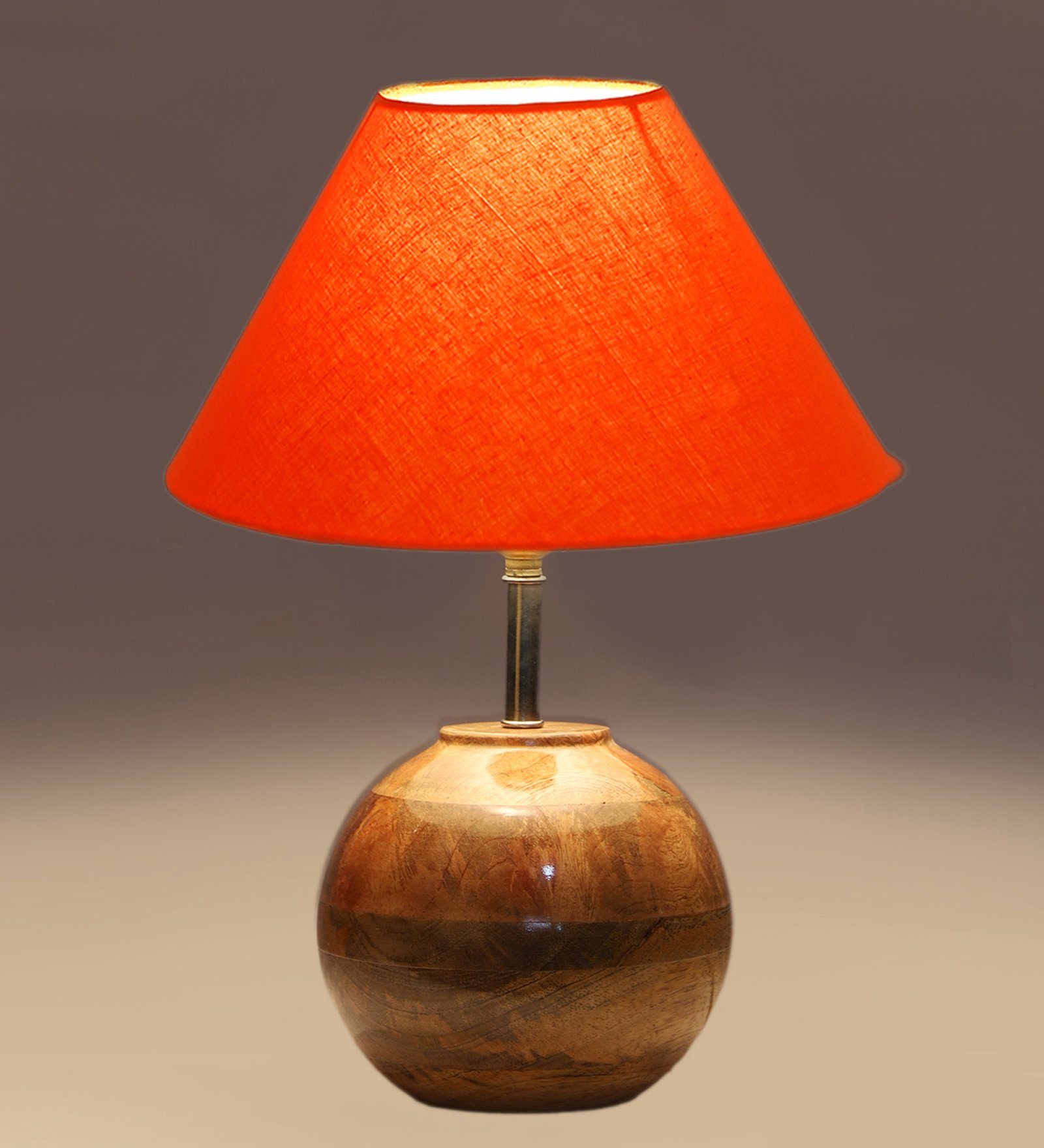 Ambika Home Premium Orange Cotton Table Lamp with Wooden Base | Designer Bedside Lamp for Living Room, Bedroom, Hotel, Café & Restaurant - Image 8