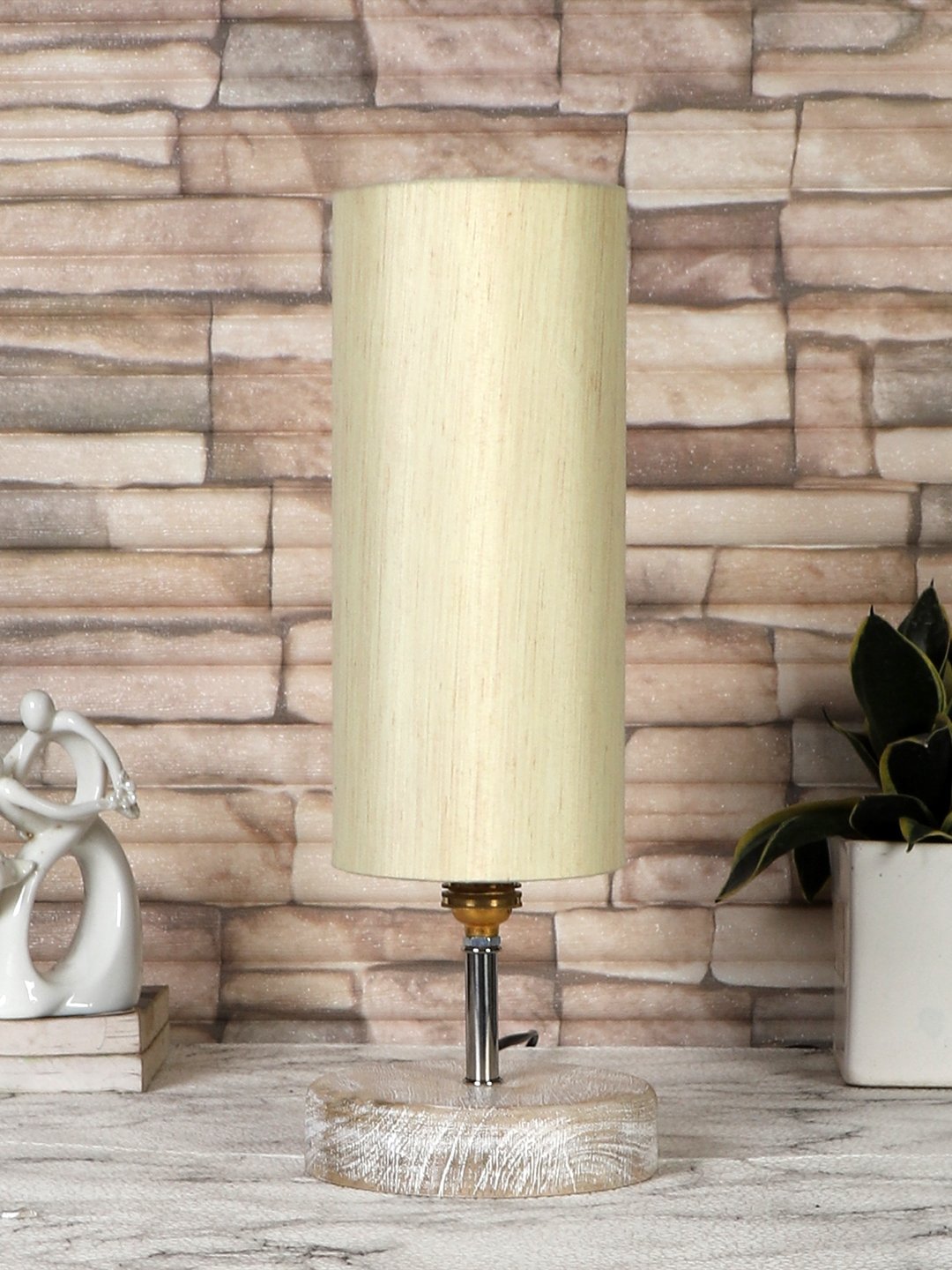 Ambika Home off-white Wood White Brushed Decorative Table Lamp | Premium Handmade Home Decor | Bedroom Living Room Bedside Hotel Café | WK04