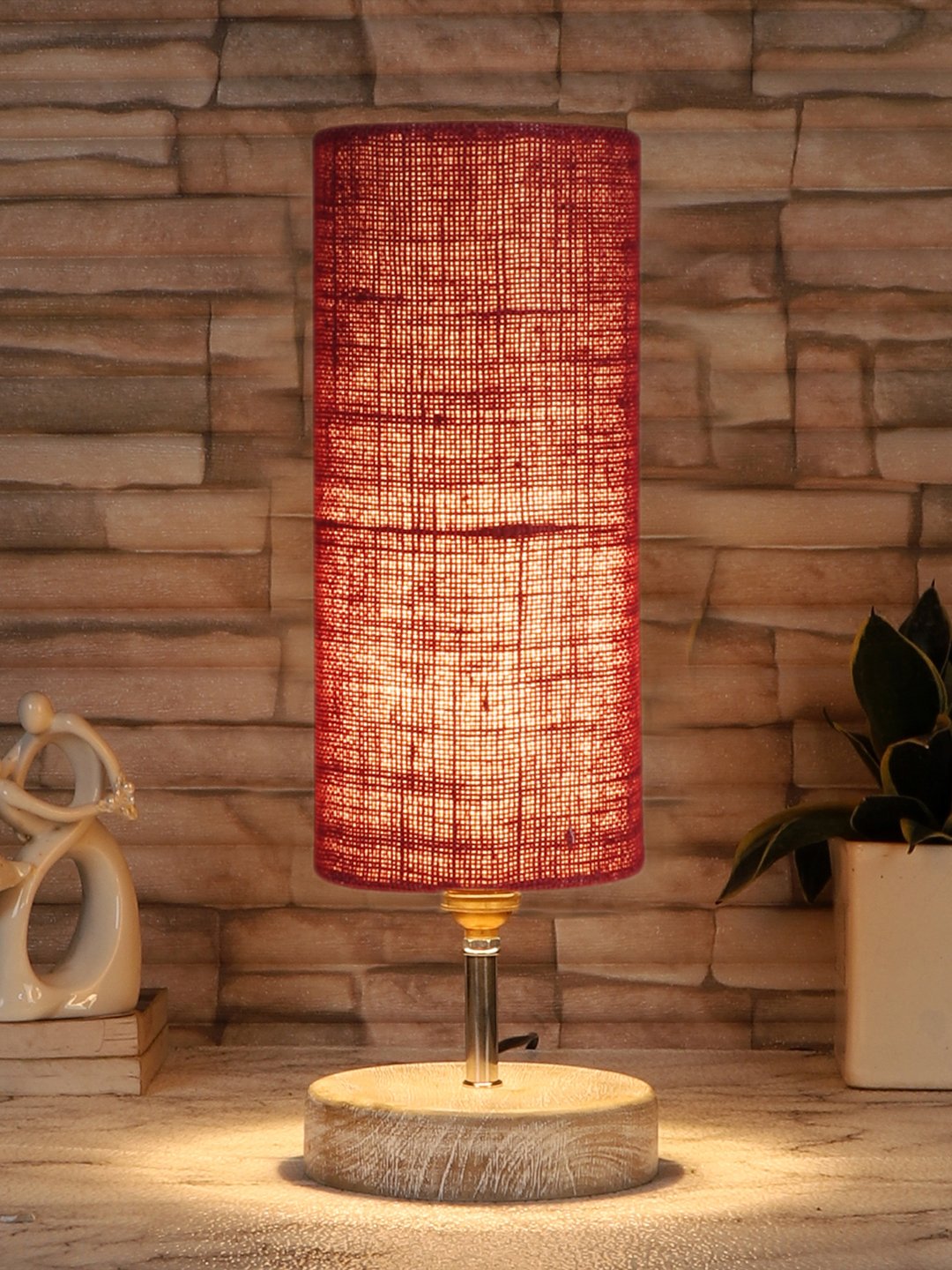 Ambika Home Maroon Wood White Brushed Decorative Table Lamp | Premium Handmade Home Decor | Bedroom Living Room Bedside Hotel Café | WK13 - Image 2