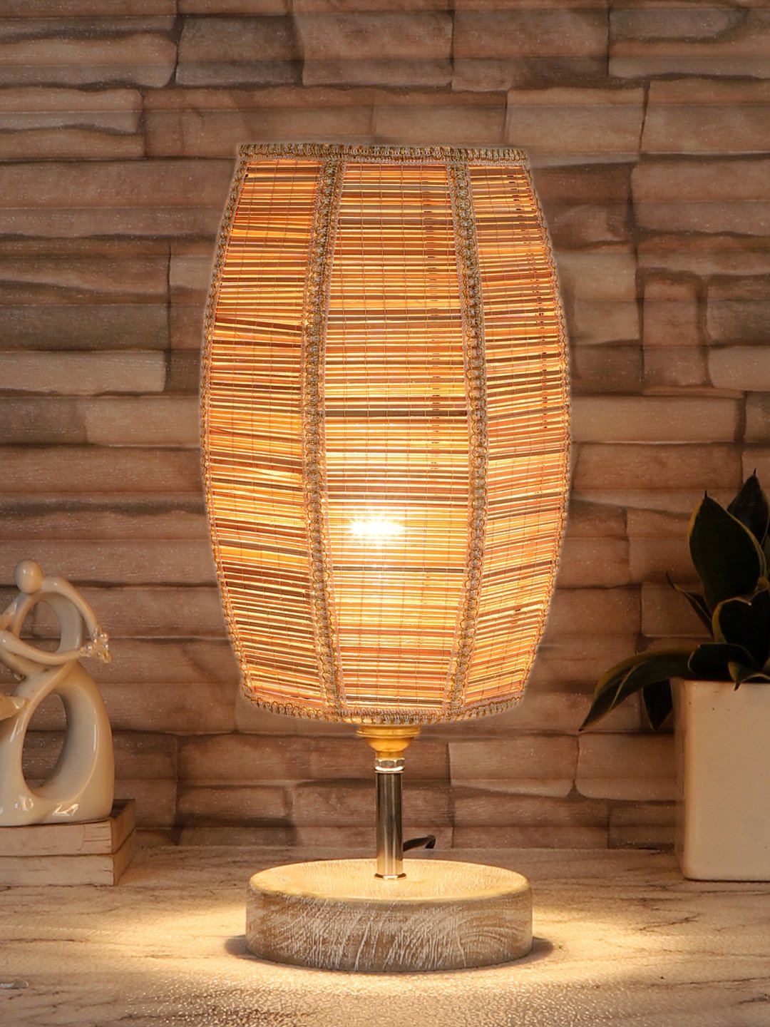 Ambika Home Beige Boho Bamboo White Brushed Decorative Table Lamp | Premium Handmade Home Decor | Bedroom Living Room Bedside Hotel Café | WK03 - Image 2