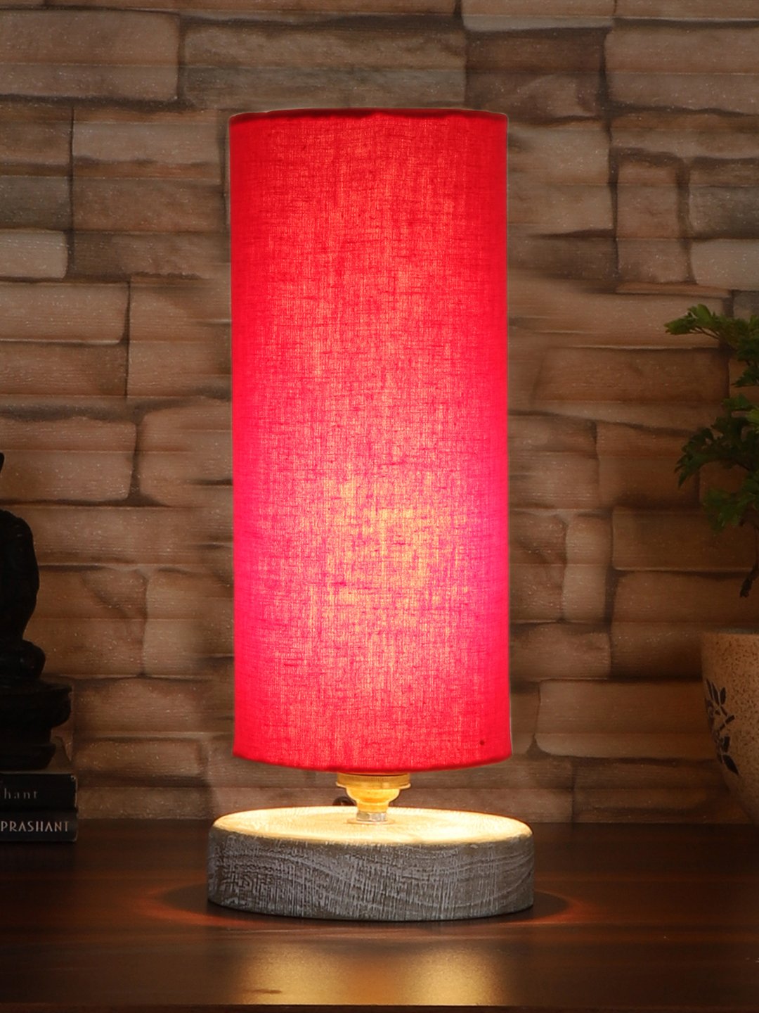 Ambika Home Red Wood White Brushed Decorative Table Lamp | Premium Handmade Home Decor | Bedroom Living Room Bedside Hotel Café | WK44 - Image 2