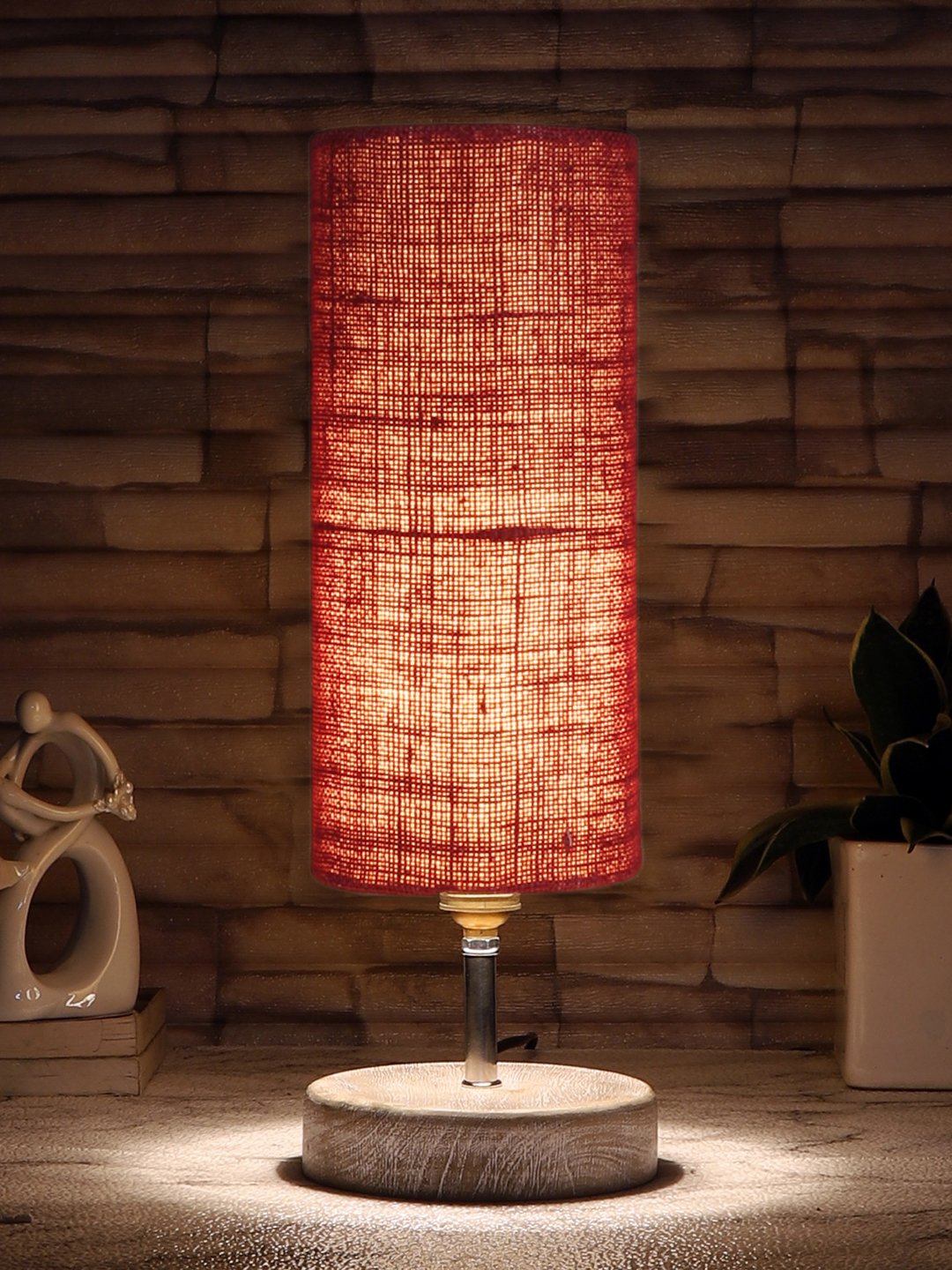 Ambika Home Maroon Wood White Brushed Decorative Table Lamp | Premium Handmade Home Decor | Bedroom Living Room Bedside Hotel Café | WK13 - Image 3