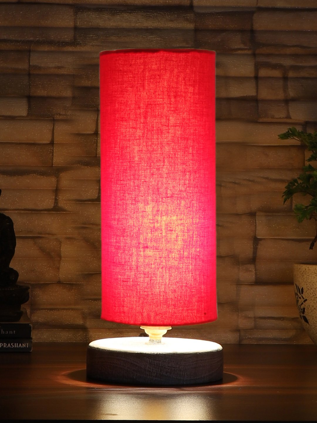 Ambika Home Red Wood White Brushed Decorative Table Lamp | Premium Handmade Home Decor | Bedroom Living Room Bedside Hotel Café | WK44 - Image 3