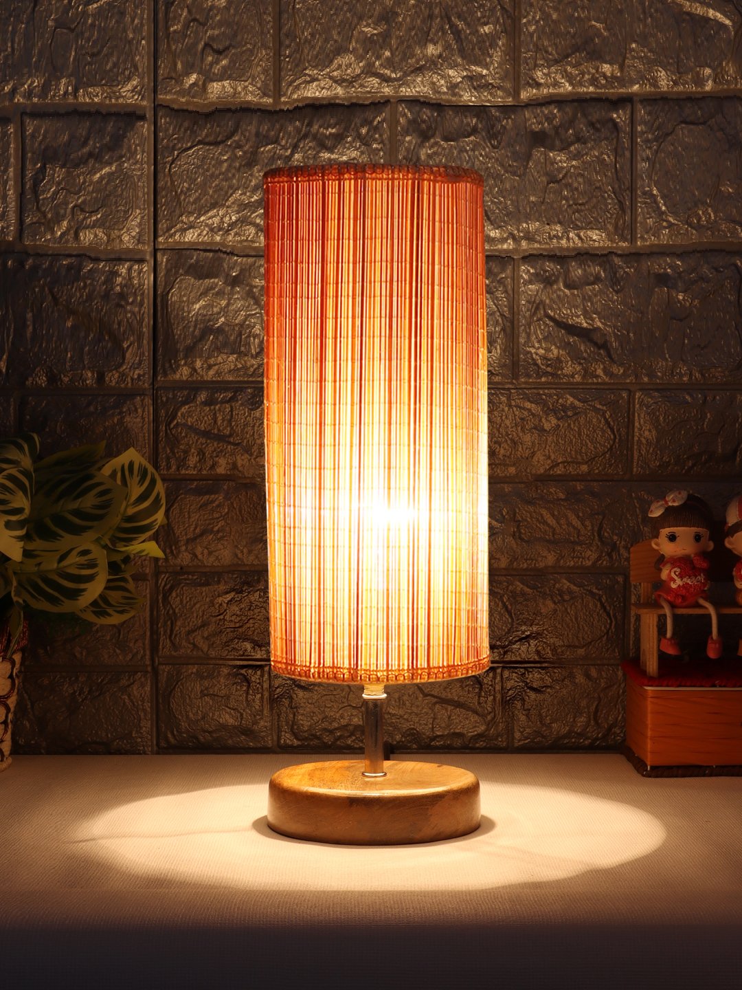 Handcrafted Ambika Home Wood Table lamp with Bamboo Shade | Decorative Wood Table Lamp for Living Room, Bedroom, Hotel, Café, Restaurant, Office & Home Décor | Wood Base, Beige Bamboo Shade | E27 Holder - Image 3