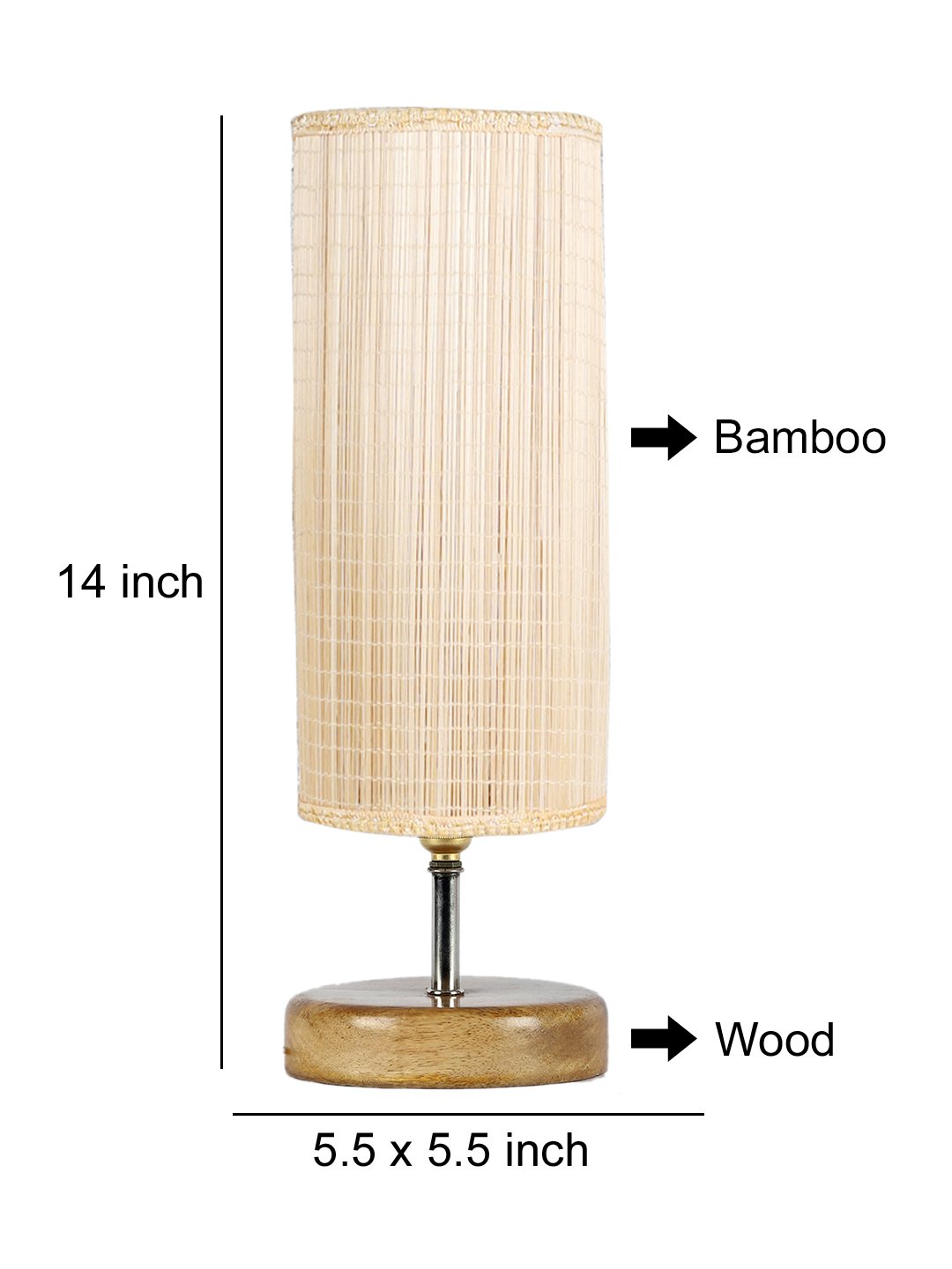 Handcrafted Ambika Home Wood Table lamp with Bamboo Shade | Decorative Wood Table Lamp for Living Room, Bedroom, Hotel, Café, Restaurant, Office & Home Décor | Wood Base, Beige Bamboo Shade | E27 Holder - Image 4