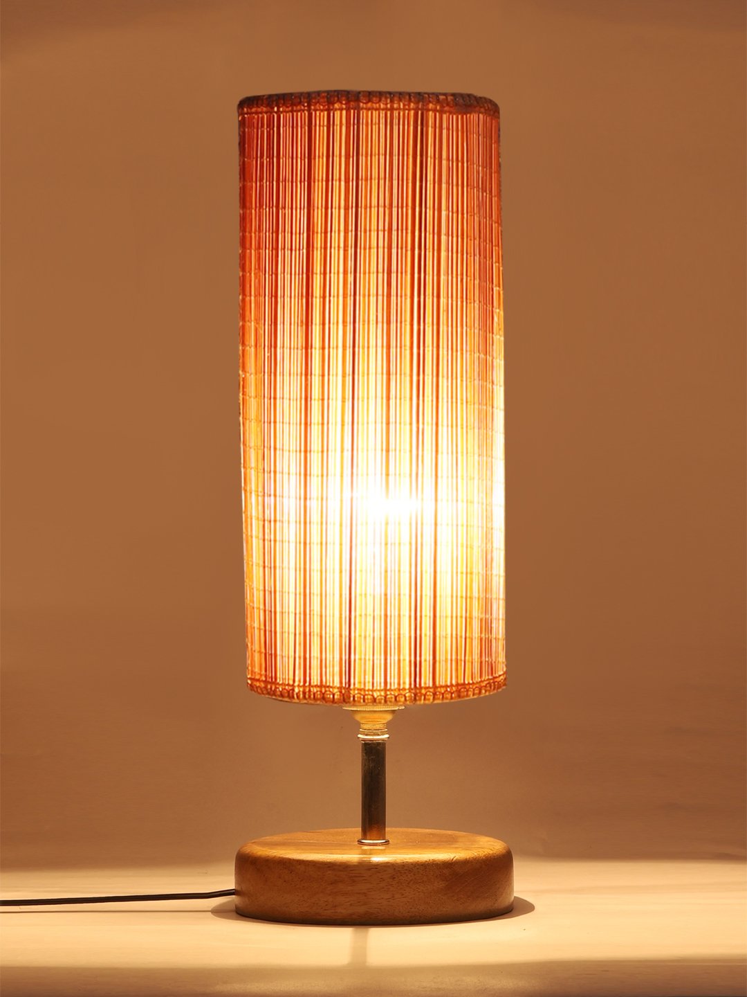 Handcrafted Ambika Home Wood Table lamp with Bamboo Shade | Decorative Wood Table Lamp for Living Room, Bedroom, Hotel, Café, Restaurant, Office & Home Décor | Wood Base, Beige Bamboo Shade | E27 Holder - Image 7